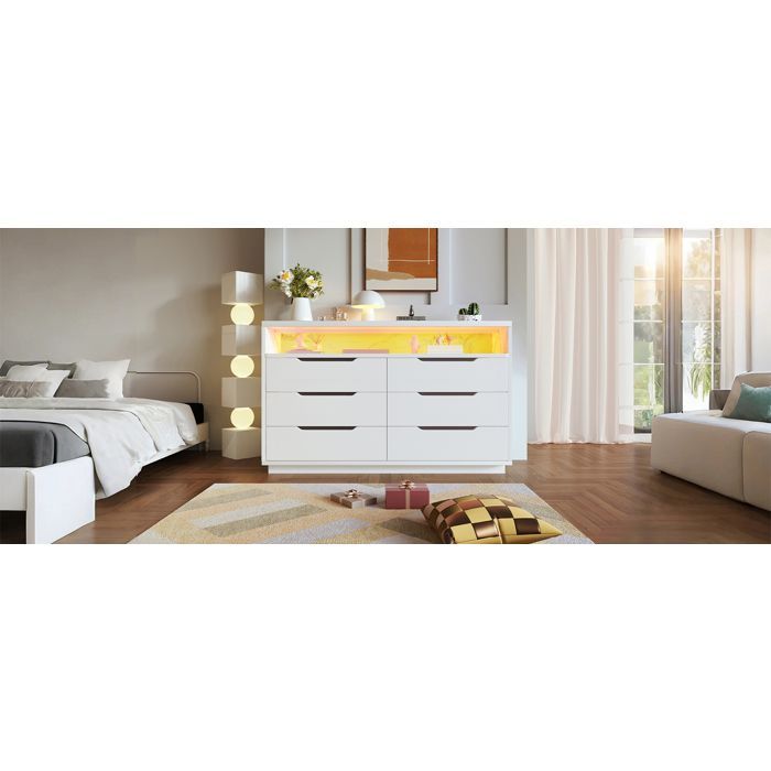 Buffet EVRYAE avec 6 tiroirs et LED 120 x 40 x 85 cm Blanc