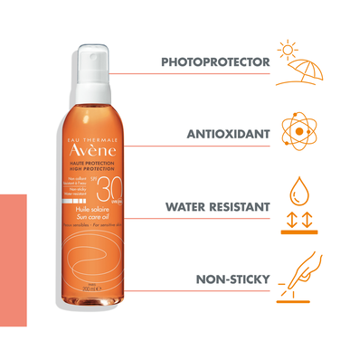 Avène solkremolje for sensitiv hud SPF30 ikke-klebrig solkremolje for kroppen 200 ml