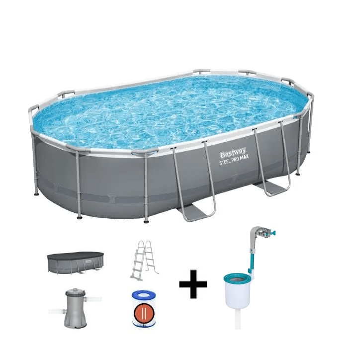 Steel Pro MAX™ Oval Above Ground Pool, 488 x 305 x 107cm, Cartridge Filtration, Ladder + Skimmer