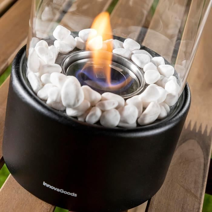 Chimenea de mesa de bioetanol con piedras decorativas