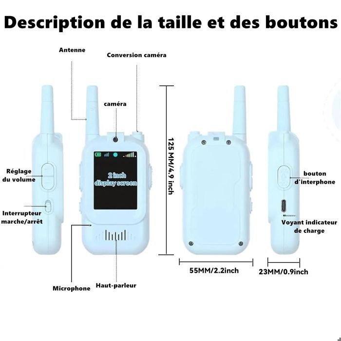 Walkie Talkie con cámara de vídeo y HD KENLUMO, recargable por USB (650 mAh), alcance de 1 a 400 m, regalo ideal para Navidad y cumpleaños.