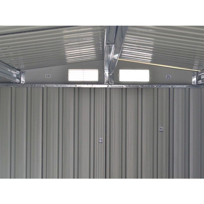 Caseta de jardín metálica con espacio para almacenar leña, de acero galvanizado gris, 10,29 m² - LERY