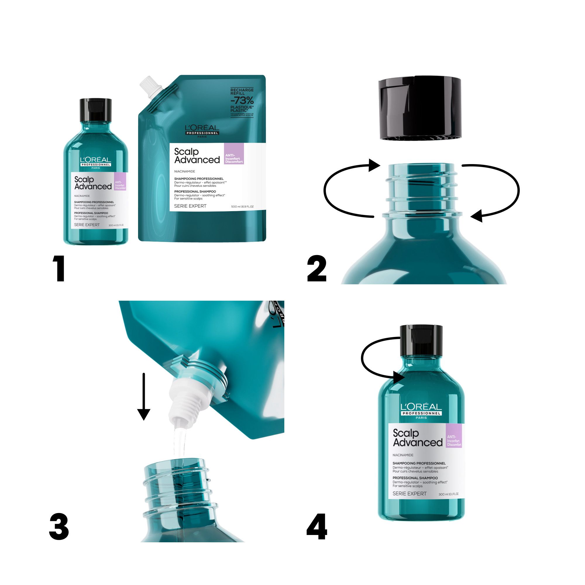 Serie Expert Scalp Advanced Dermo-Regulating šampon, polnilo Šamponi za salone