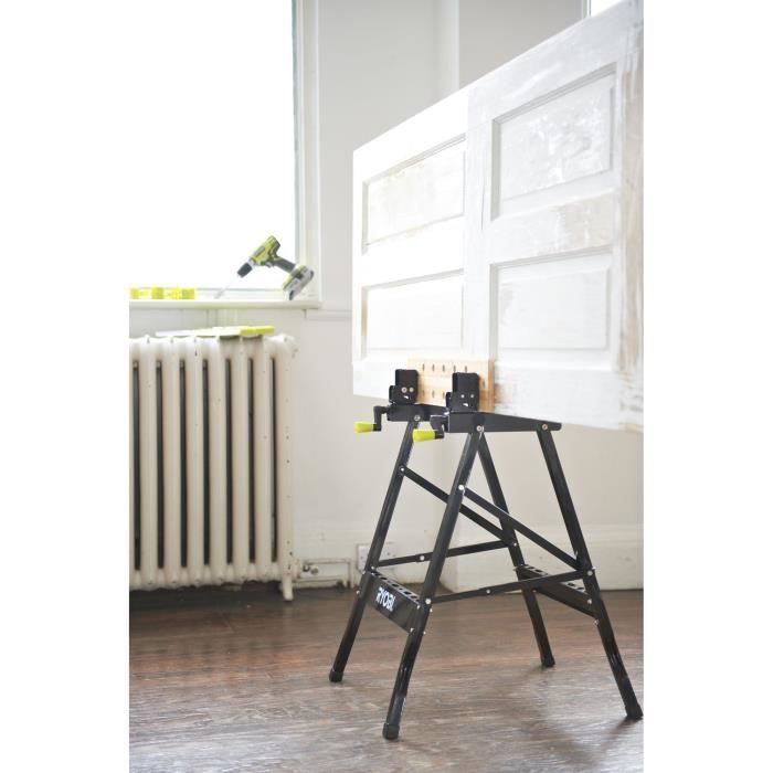 RYOBI - Banco de trabajo plegable giratorio de 90° - Mesa de bambú 605 x 625 x 790 mm - 6,5 kg - Incluye 4 mordazas y 1 llave de servicio - RWB02
