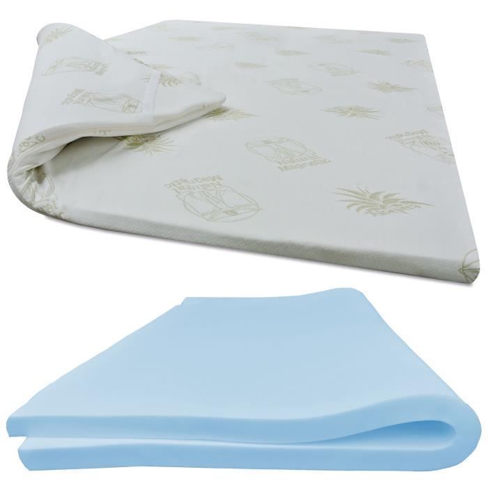 Cubrecolchón de 120x190 cm - 3 cm de grosor - Espuma viscoelástica ultra fresca y transpirable - Funda extraíble con aloe vera