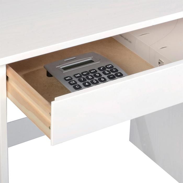 Bureau HUGO avec rangement 5 tiroirs style scandinave en pin massif lasuré blanc