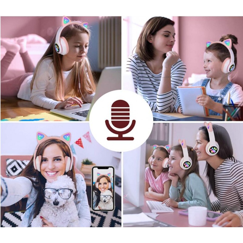 Smartek Kabellose Bluetooth-Kopfhörer mit Katzenohren und LED-Licht