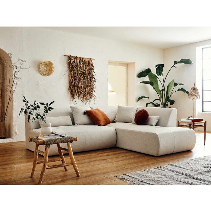 Onyx - Sofá de canto modular de 5 lugares com braço direito - em tecido - Bege