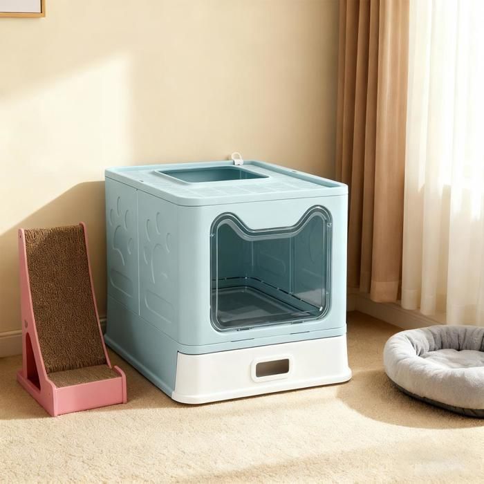 Arenero para gatos SUPFINE con 2 puertas, casita plegable para gatos con tapa y cajón, 41 × 51 × 38 cm