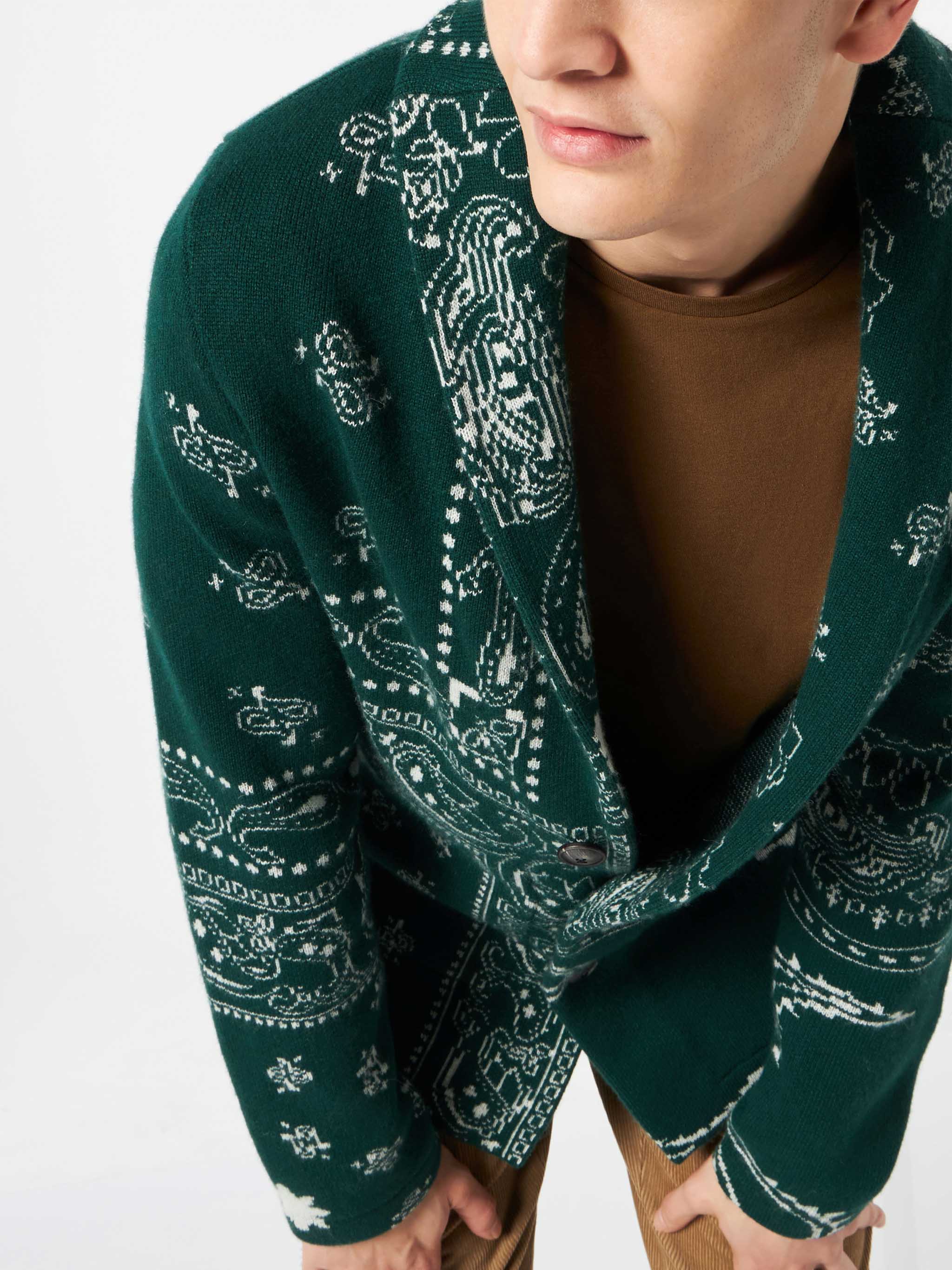 Chaqueta de punto para hombre con jacquard de bandana