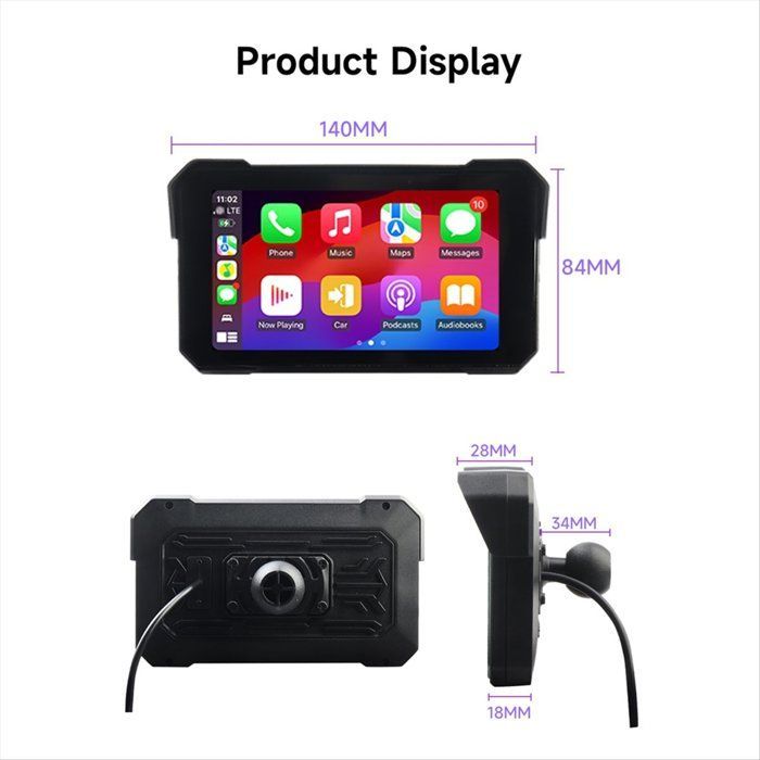 Navigation Sans Fil Portable pour Moto 5 Pouces, CarPlay pour Android Auto, Lecteur Multimédia, Écran D'Affichage Étanche