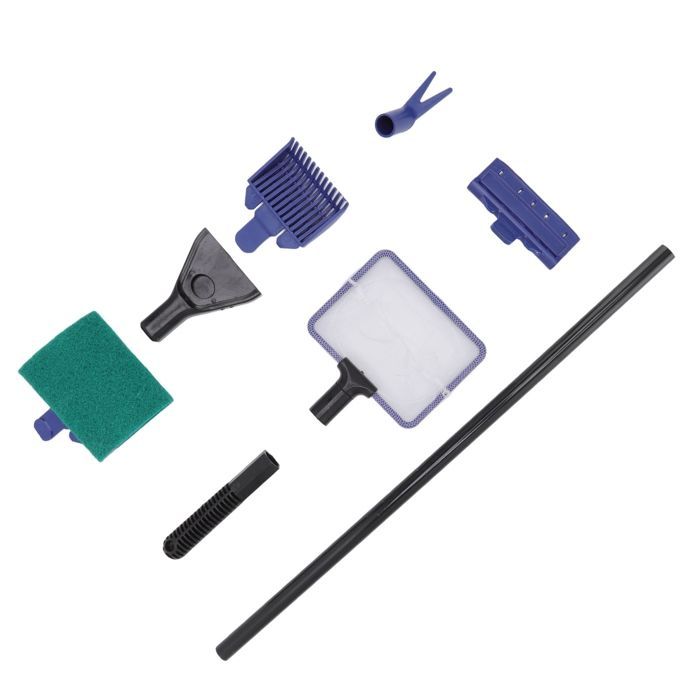 Kit di pulizia per acquario 5 in 1 multifunzionale con asta di supporto e maniglia.