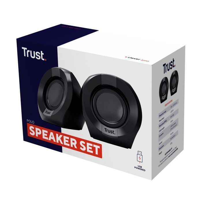 Enceinte PC Compacte 2.0 - Trust - 8W - USB - Jack AUX 3.5 mm - Contrôle Volume Fil