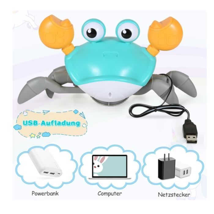 Jouet Musical Bébé - Crabe Qui Marche - Rechargeable par USB - Vitesse Variable - 9 Mois et Plus