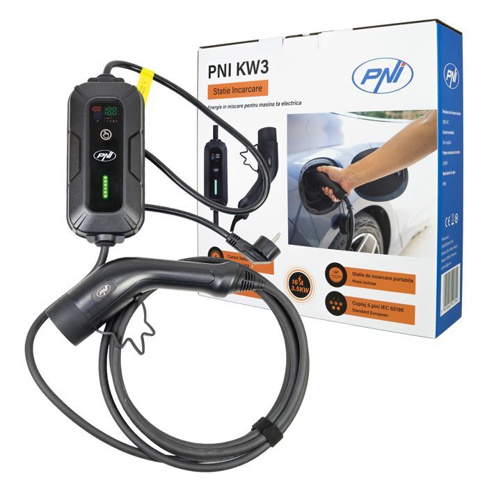 Cargador portátil PNI KW3 de 16 A (3,5 kW) para vehículos eléctricos, 230 V, tipo 2, IP66