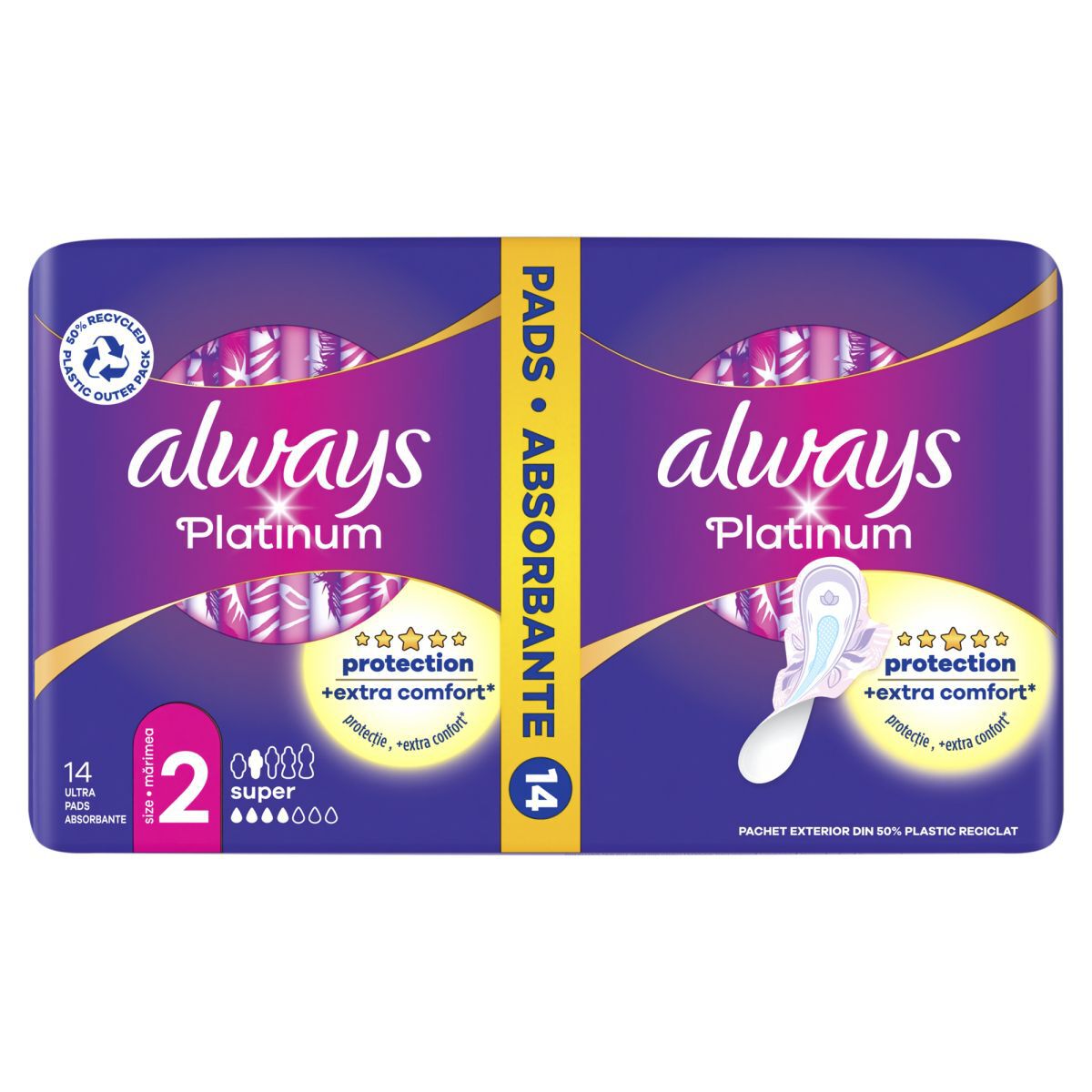 Always maandverband met vleugels, 14 stuks, platina.