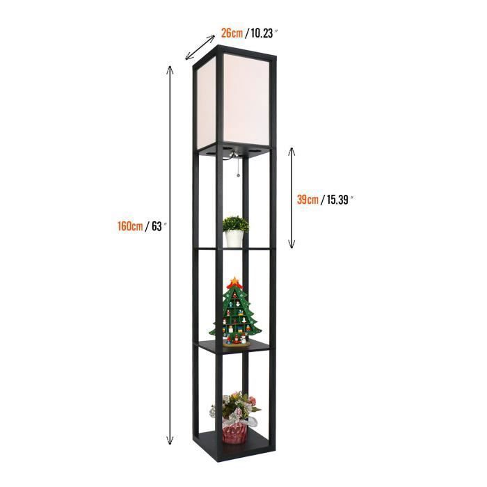 Lámpara de pie/estantería de madera de 1,6 m con bombilla E27 - Negra