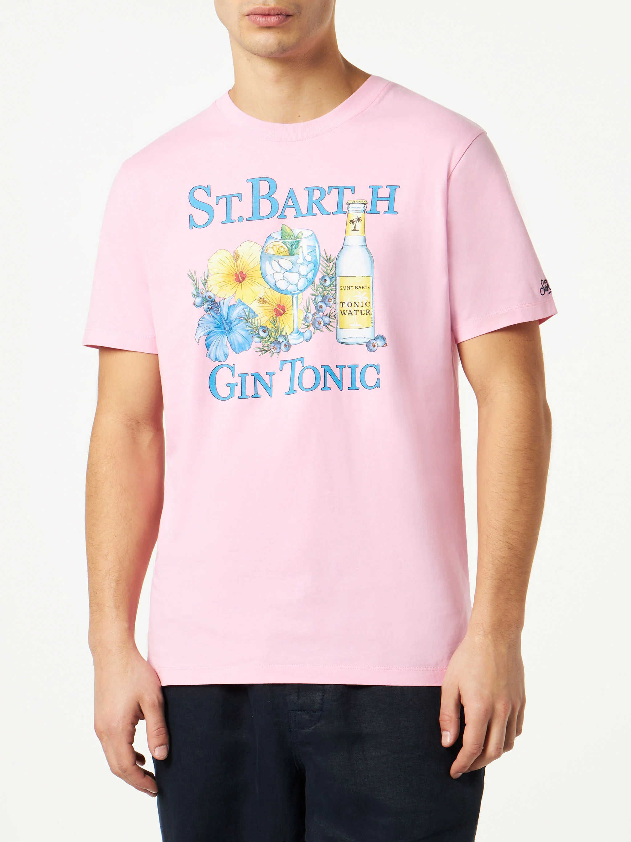 Heren katoenen T-shirt met print van gin en bloemen