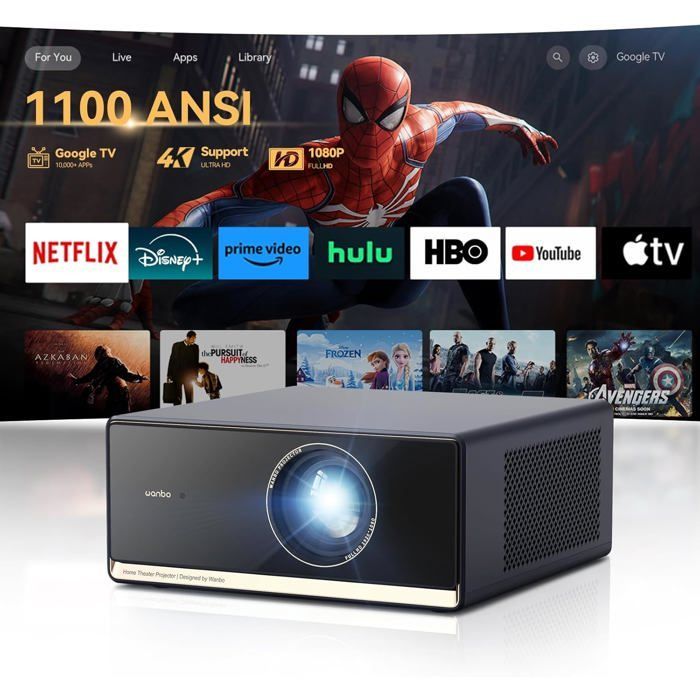 Projetor de vídeo 4K - Wanbo - X5 Pro - 1100 ANSI - Foco automático - Wi-Fi Bluetooth