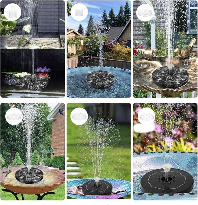 Fuente solar flotante de 3 W, fuente solar para jardín exterior, fuente solar para estanque exterior con 7 boquillas.