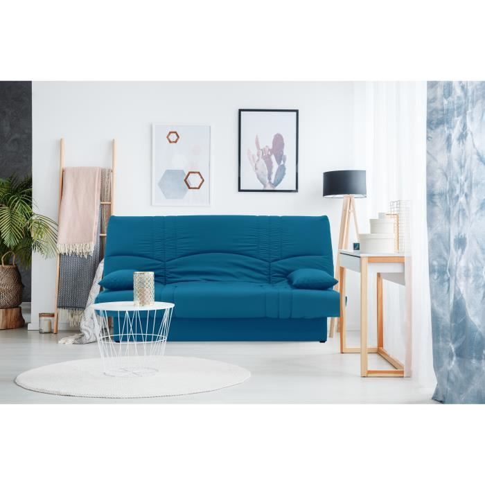 Sofá-cama de 3 lugares com mecanismo click-clack - Tecido Azul Pato - L 190 x P 92 cm - DREAM - Estilo Contemporâneo