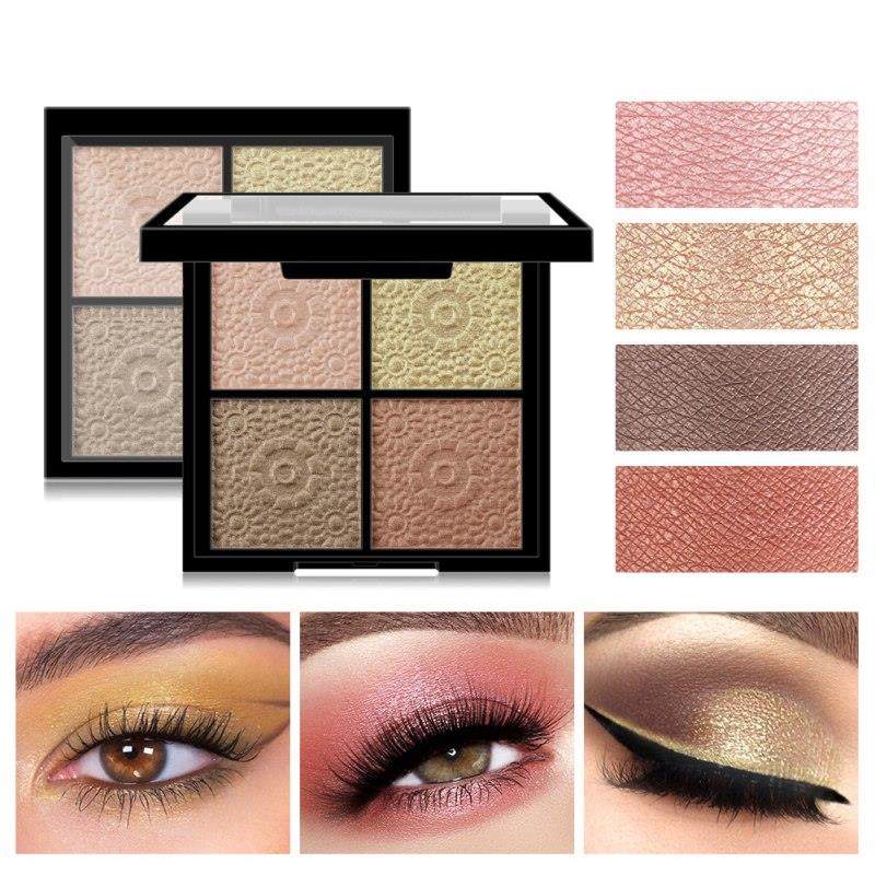Palette di ombretti glitter opachi, cosmetici perlati impermeabili, trucco di bellezza, ombretti con paillettes a quattro colori e griglia quadrata.