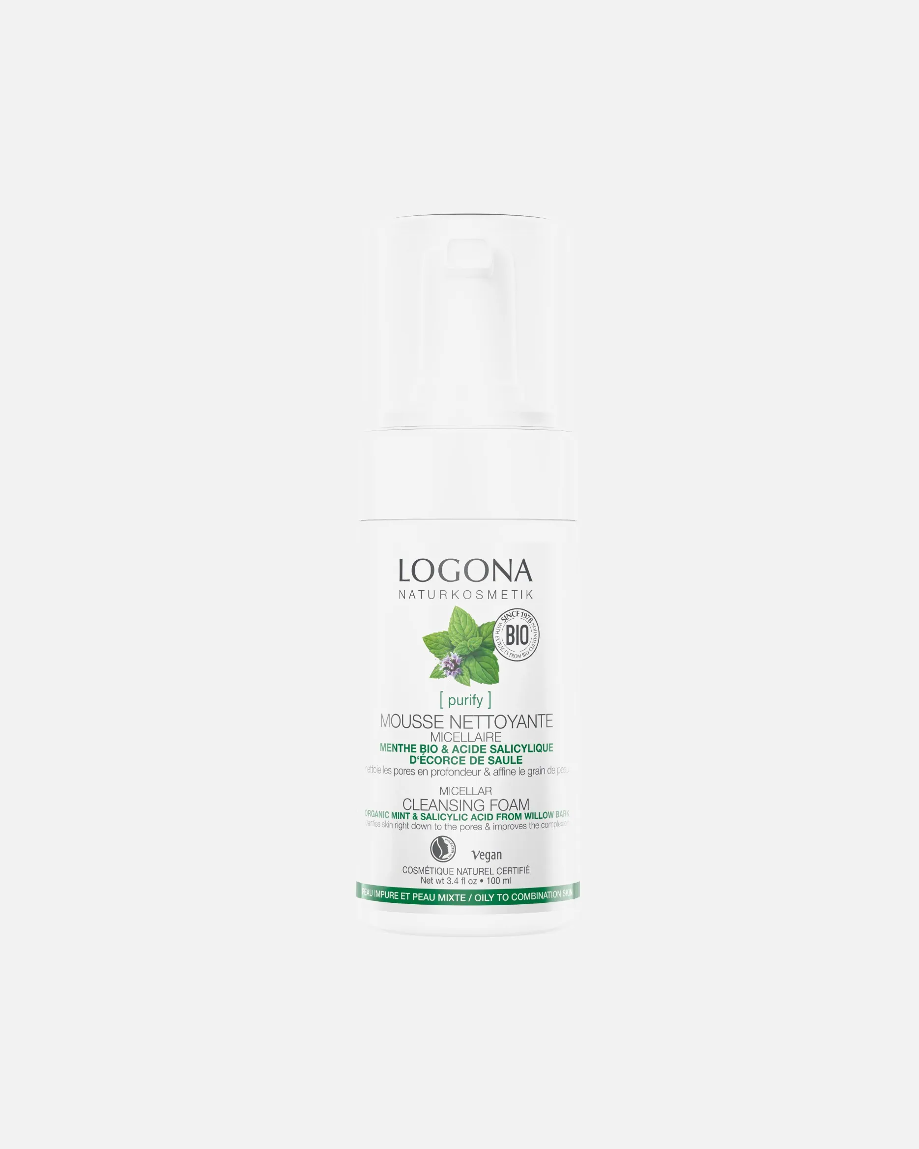 Logona Mousse nettoyante menthe acide salicylique