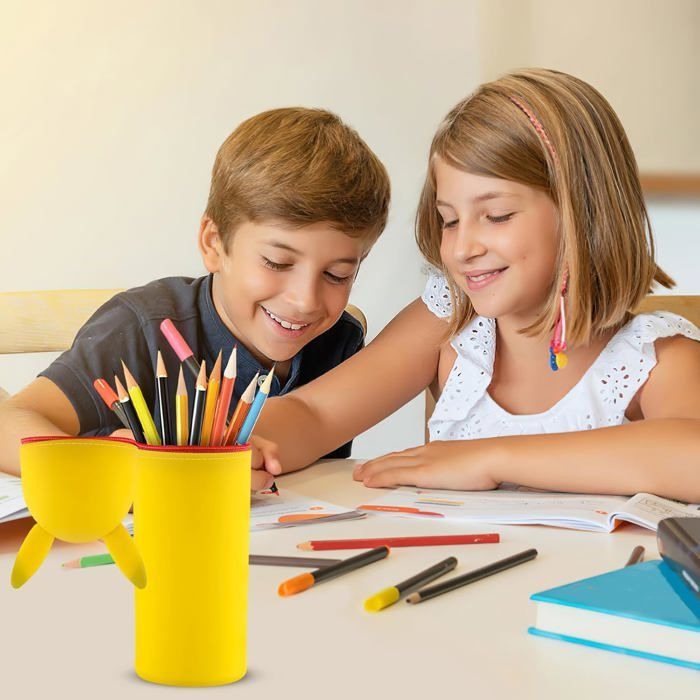 Estuche escolar para niños y niñas, estuche escolar de silicona suave 2 en 1, estuche con cremallera, regalo escolar para niños.