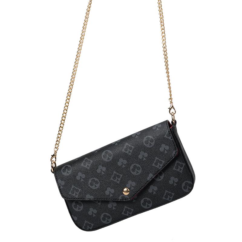 Sac bandoulière femme de luxe à motif chaîne imprimée, style européen et américain, en cuir PU de haute qualité.