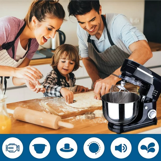 HKEEY Küchenmaschine, 5,5-Liter-Edelstahlschüssel, Küchenmixer, elektrischer Küchenmixer mit Knethaken, Schneebesen und Rührbesen