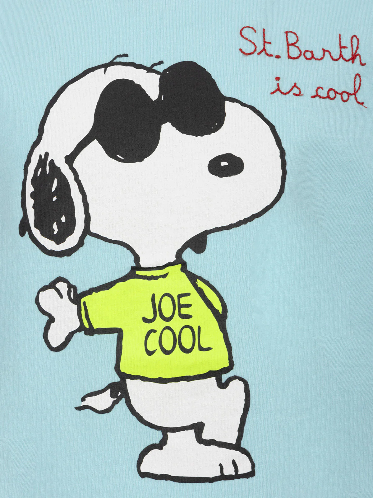T-shirt da bambino in cotone con stampa Snoopy e ricamo St. Barth is c
