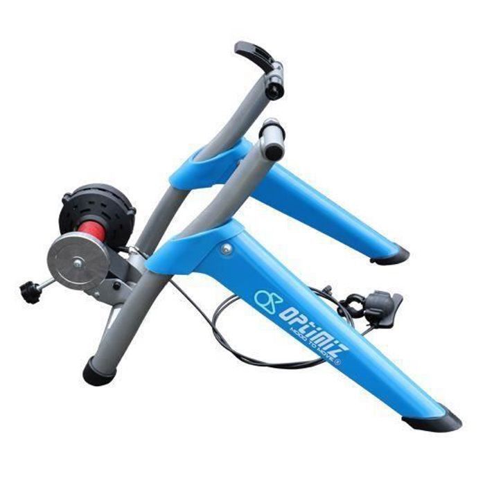 Home trainer - Optimiz - Pliable - Magnétique - Blanc/Bleu - Pour adultes jusqu'à 100 kg