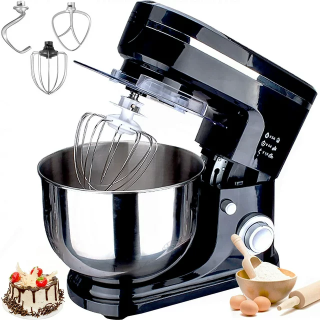 HKEEY Staande Mixer, 5,5 liter roestvrijstalen kom, voedselmixer, elektrische keukenmixer met deeghaak, garde en klopper.