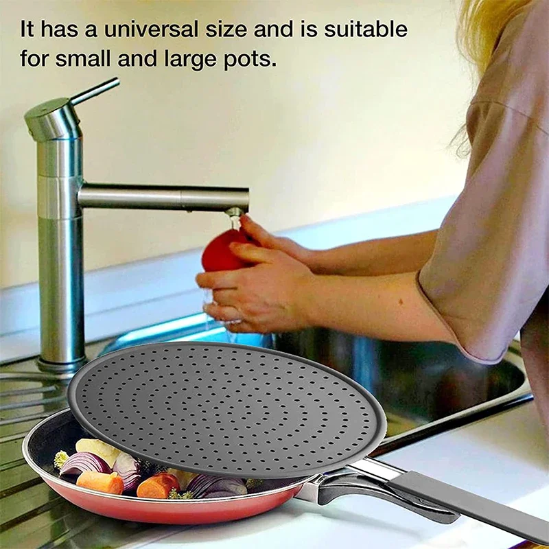 Pare-éclaboussures de cuisine en silicone avec poignée, résistant à la chaleur, protection anti-éclaboussures d'huile, couvercle d'égouttoir, couvercle de poêle à frire