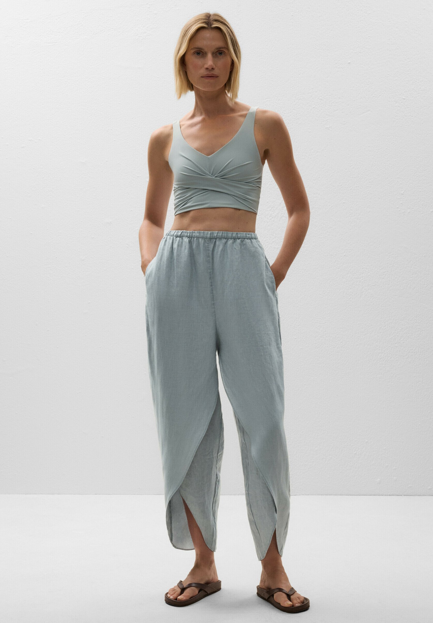 OYSHO LINNEN TRAP MET AFGERONDE SPLITS - Broek - blauwgrijs