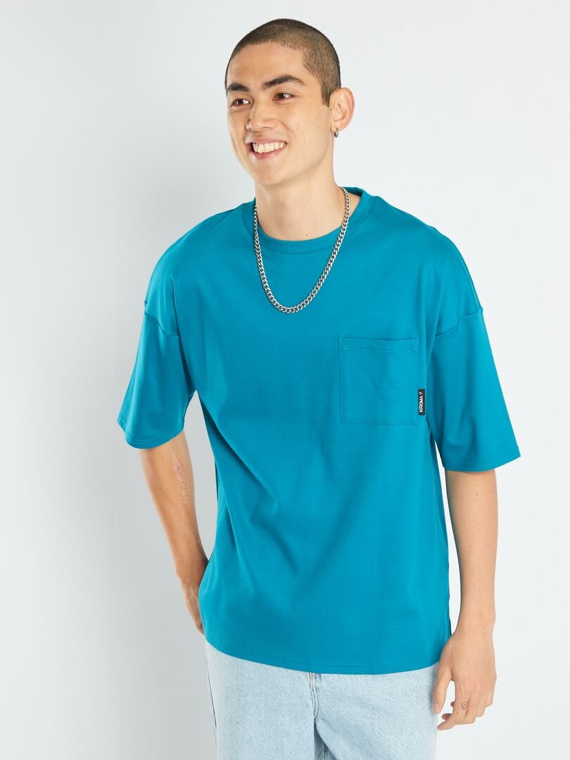 T-shirt met borstzak - BLAUW