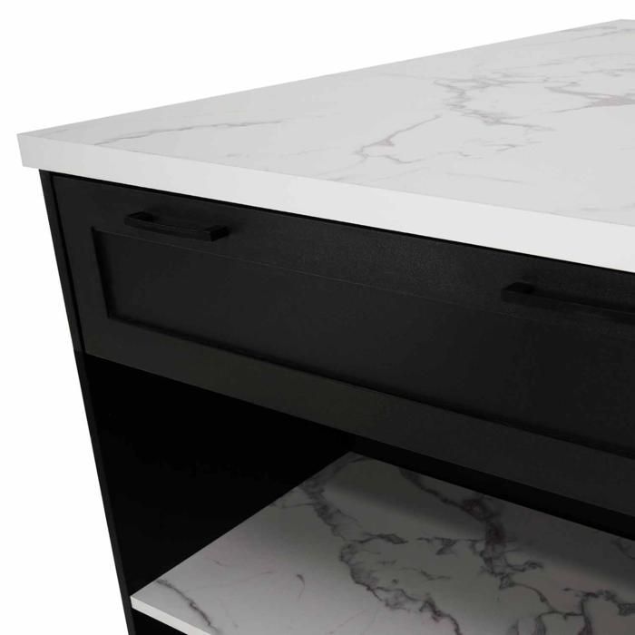 IDMARKET VITO Mesa alta tipo isla de 130 cm en color negro con efecto mármol de Alaska para 4 personas.