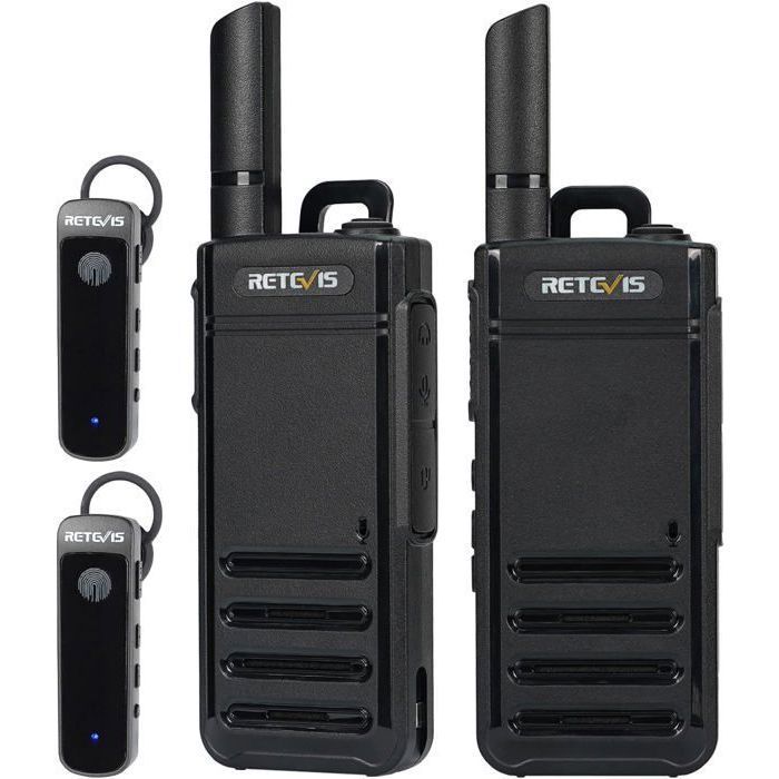 Retevis RB639P Talkie-walkie sans Fil, PMR446 Radio Bidirectionnelle avec Casque sans Fil, Type-C, VOX, Le Voyage en Voiture (2Pcs)