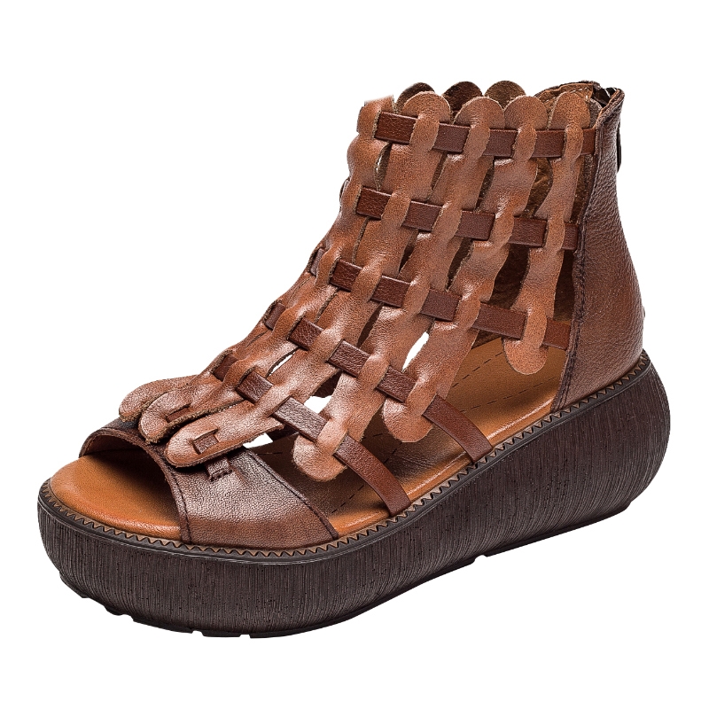 Sandales plates à plateforme en cuir véritable tressé pour femmes, chaussures décontractées d'été, sandales pour femmes, nouveauté 2021, Sandalias Mujer