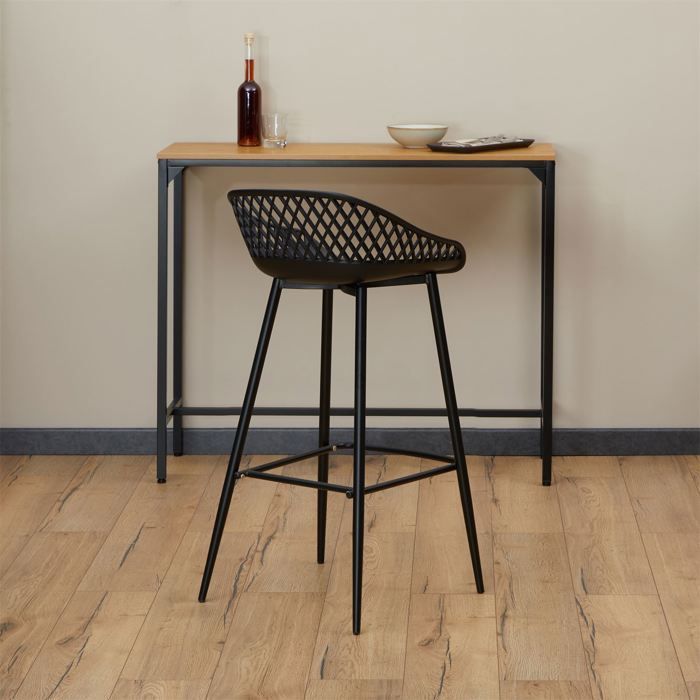 Lot de 2 tabourets de bar IREK chaise haute pour cuisine ou comptoir design retro, en plastique et métal noirs, hauteur d'assise 75