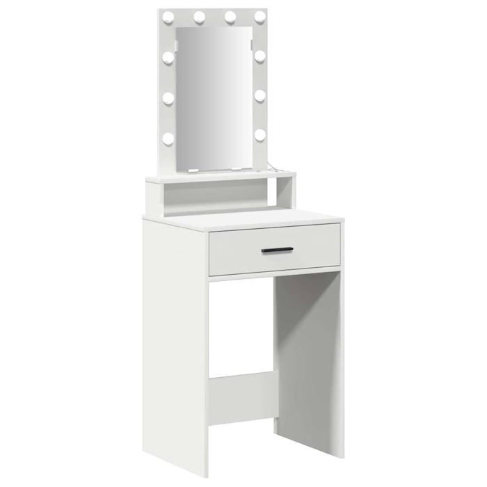 Modern dressing table - vidaXL - White - Engineered wood - 50x41x140 cm - Mirror with LED lighting - 1 drawer - USB port