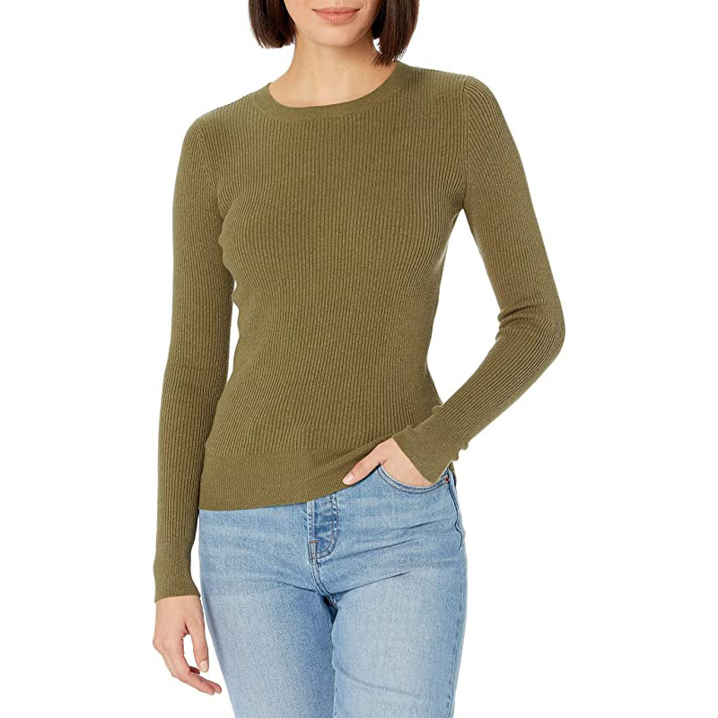Pull The Drop pour femme, couleur ambre, coupe ajustée, col rond côtelé.