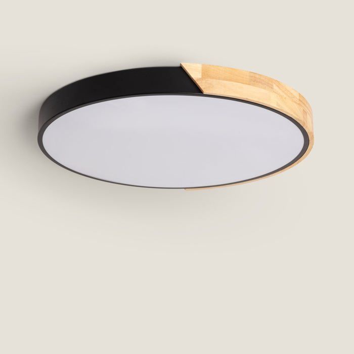 Plafonnier LED Rond Bois 36W CCT Sélectionnable Semi-Dari Ø500 mm Noir