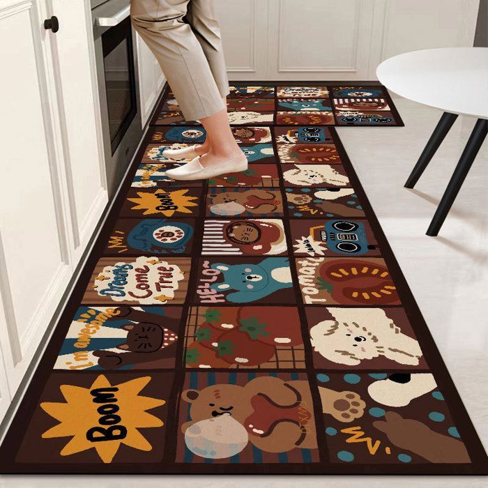 SHLK Lot de 2 TAPIS DE CUISINE,Cartoon quatre saisons lavable en machine- 40*60+40*120cm (Velours de cristal)-QYSC-3338