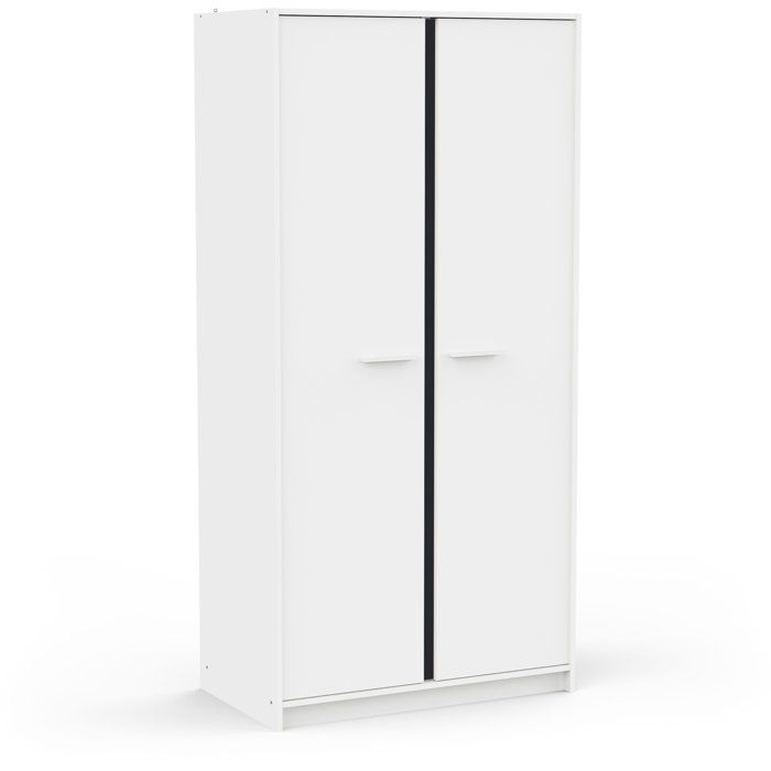 Armario de dormitorio - REVERSO - Blanco mate - Decoración rosa o azul - 2 puertas - Ancho 88,3 x Profundidad 50 x Alto 180,9 cm
