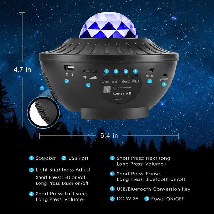 Proyector de cielo estrellado LED Galaxy - con control remoto, 21 modos de luz - altavoz Bluetooth - para niños y adultos