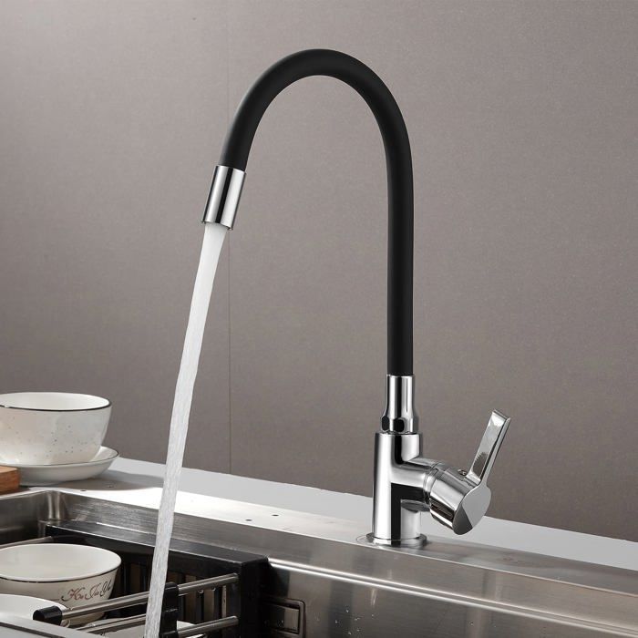 Mitigeur Évier avec Bec Flexible STANEW,Robinet de Cuisine,Mitigeur Chaud et Froid à Poignée Unique,Cuisine Mitigeur,Rotative à