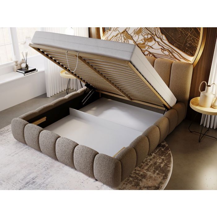 Structure de lit - Tissu en bouclé - Sommier à lattes - lit marron - Cloud 180x200