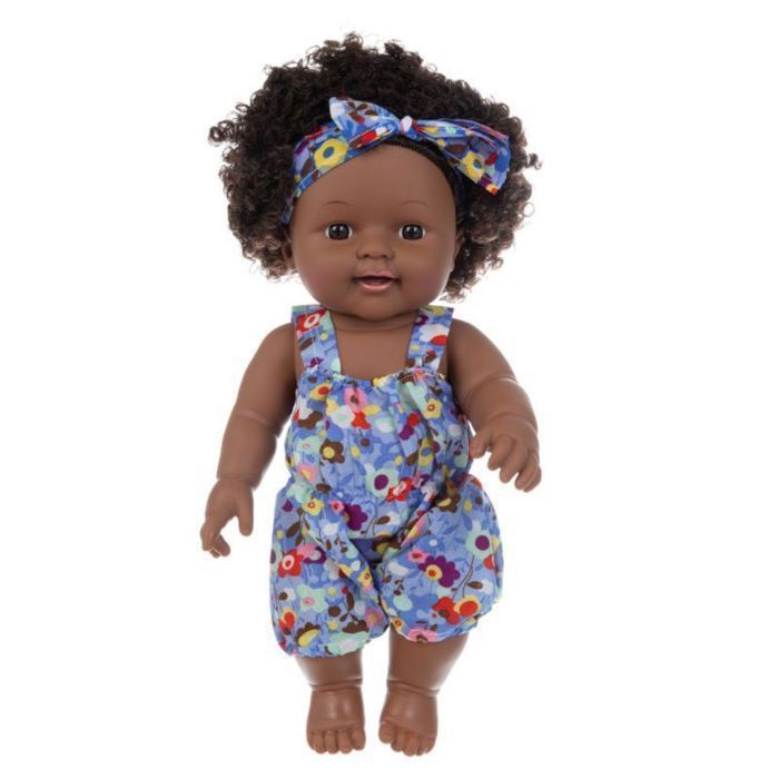 Muñeca Reborn - 30 cm - Vinilo - Piel oscura - Rizos - Regalo de cumpleaños para niños - Ropa morada