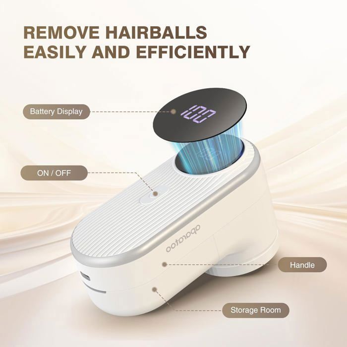 Anti-Stuffing Shaver, 3-Speed Anti-Stuffing, 5W Rechargeable Lint Shaver with LED Display, with 2 Replacement Blades